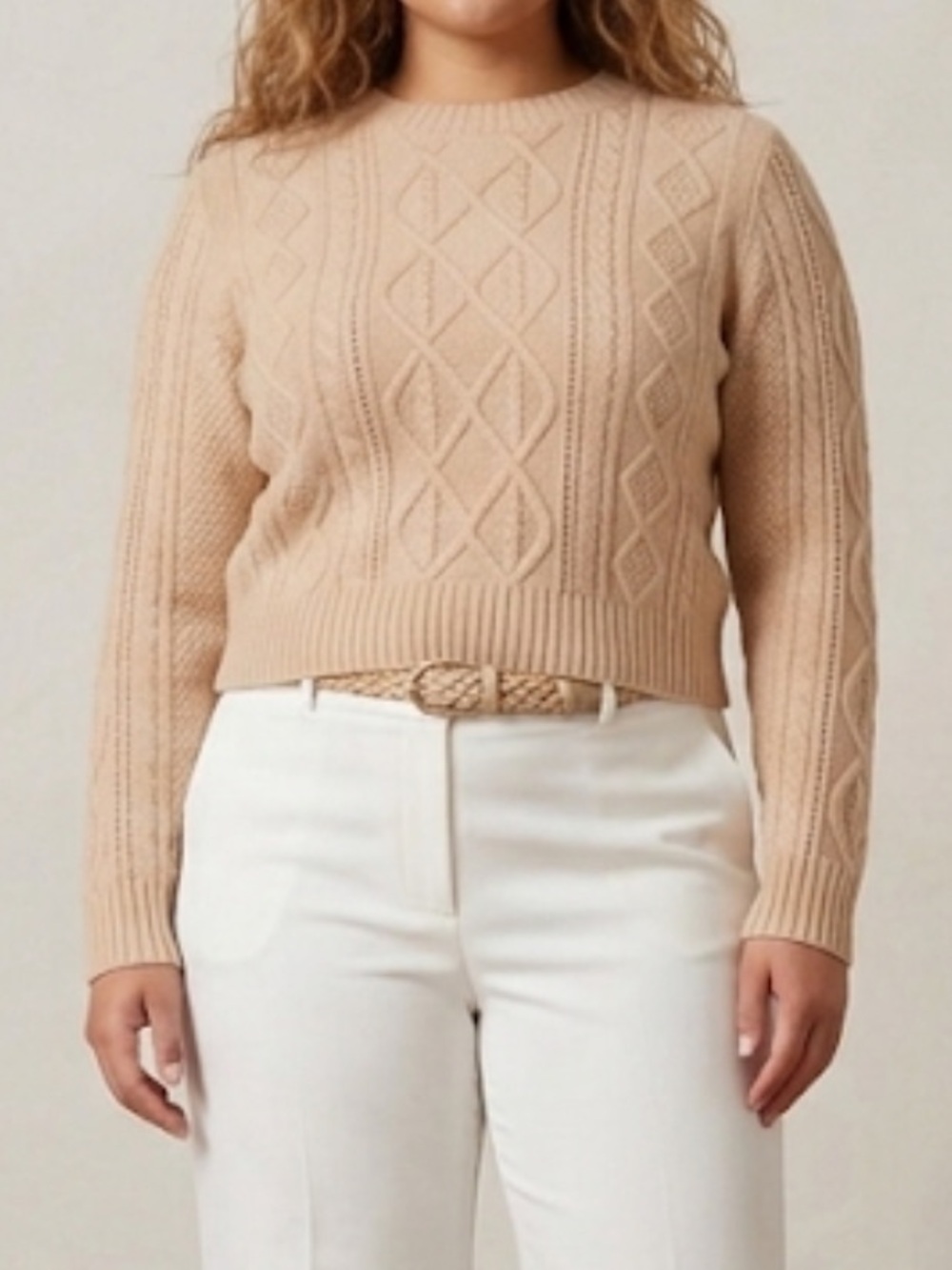 Cynthia Rowley Cream Tan Cashmere Cable Knit Sweater XL
